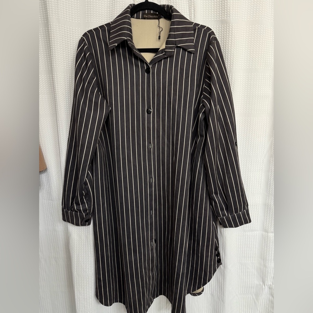 She Chocolate Gray and White Striped Shirt